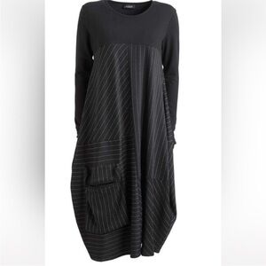 [3/40/US:L]NOR Denmark Black Long Sleeve Asymmetrical Striped Baggy Dress Funky
